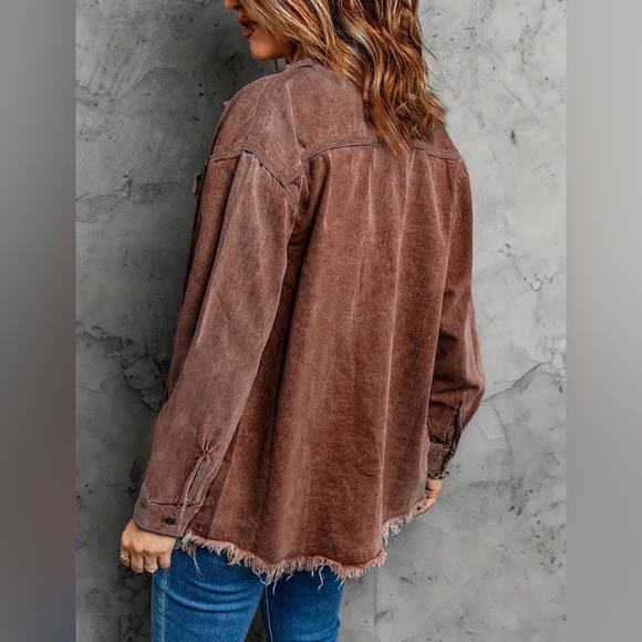It is Well Boutique; Brown Frayed Hem Long Denim Jacket; Loose Fit; Medium; NWT - Picture 5 of 5